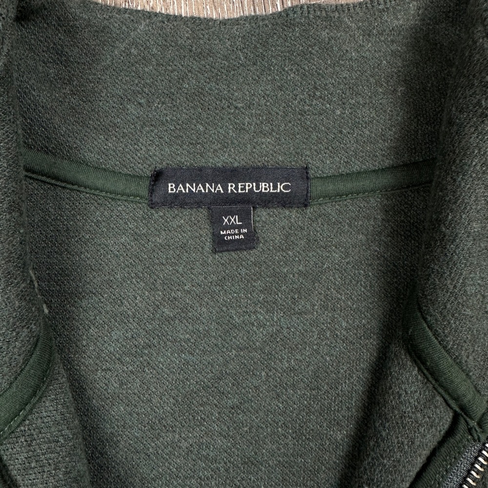 Banana Republic Mens XXL Quarter Zip Pullover Sweater Dark Green Ribbed Texture - Picture 3 of 6
